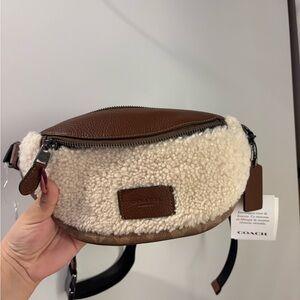 Coach Brown and Cream Shearling Crossbody Bag